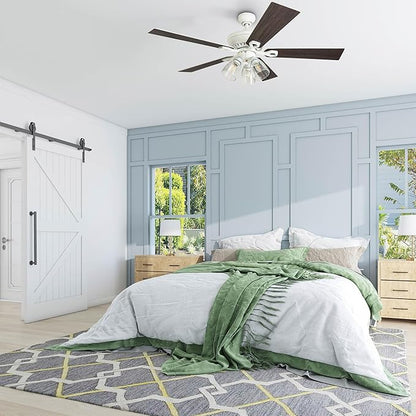 Prominence Home Glenmont, 52 Inch Farmhouse LED Ceiling Fan with Light, Pull Chain, Three Mounting Options, Dual Finish Blades, Reversible Motor - 50389-01 (Distressed White)