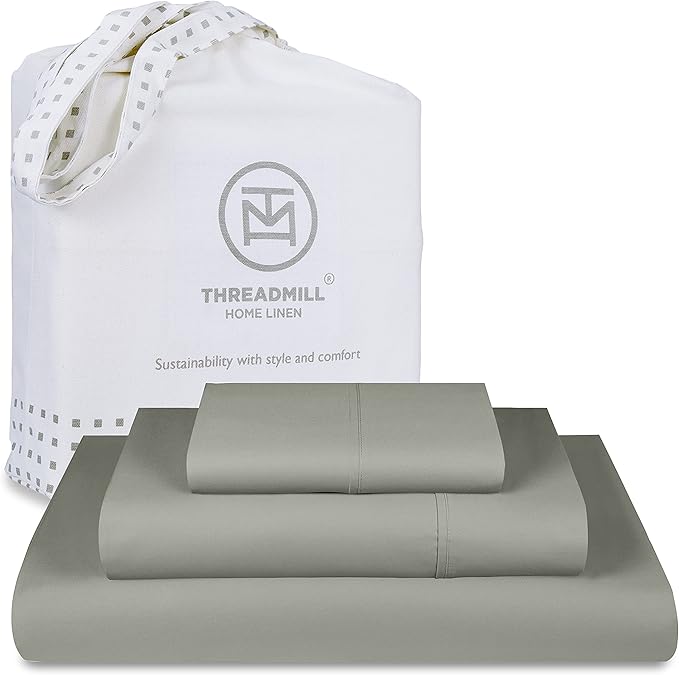 Threadmill Luxury 800 Thread Count Twin 100% Cotton Sheets - Moonrock Grey Sateen Weave Bed-Sheets, Better Than Egyptian Cotton,3 Pc Solid Soft Bedding Set, Fits 15" Deep Pocket