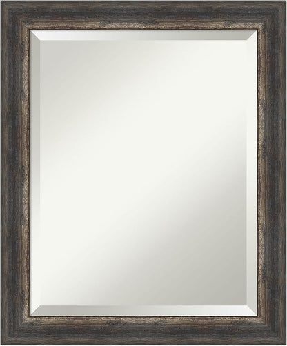 Amanti Art Brown Bathroom Mirror for Over Sink, 23x19 Bark Rustic Char Narrow Rectangle Vanity Mirror, Small Country Rustic Frame, Hangs Horizonally and Vertically, Bathroom Wall Decor, Beveled Edge