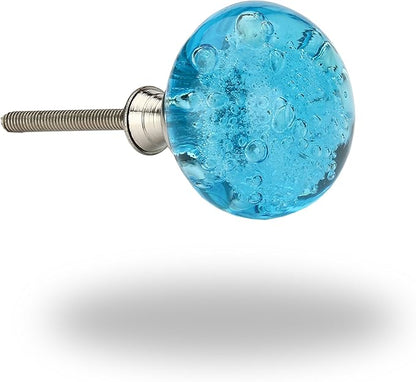 Perilla Home Set of 6 Knobs - Premium Blue Crystal Bubble Knobs Handles - Modern Decorative Glass Knobs for Home Decor, Kitchen, Cabinet, Hardware, Cupboard, Door, Dresser, Wardrobe and Drawer Pulls