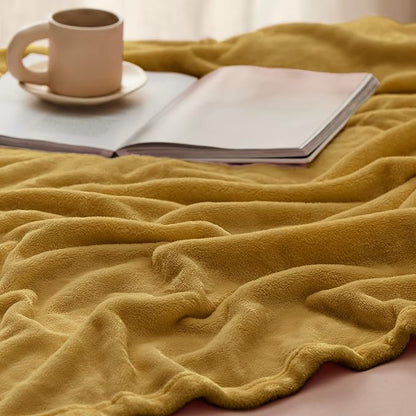 Bedsure GentleSoft Twin XL Fleece Blanket Dorm Bedding - Lightweight Soft Cozy Blankets for Bed, Sofa, Couch, Travel, Camping, Yellow, 66"x90"