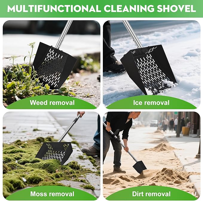 2-in-1 Chicken Poop Scooper & Rake - Adjustable Chicken Coop Scoop with Handle（39、53、67 in），Stainless Steel Shovel Head- Litter Scooper Sand & Sifting Shovel for Chicken Coops-Mewly Pet