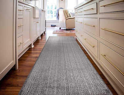 Custom Length Cut to Size Wide Width Carpet Runner Rug for Hallways, Skid Resistant Latex Rubber Backed, 31 inch Wide X Customized Length, Stripe Grey, 31 inch X 13 feet
