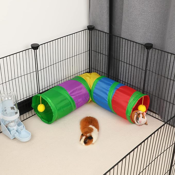 Rypet Guinea Pig Tunnels and Tubes Collapsible 2 Way and L-Type Tunnel with Interactive Ball Small Animal Activity Tunnel Hideaway Toys for Baby Rabbit Ferret Hamster Chinchilla Hedgehog-Mewly Pet