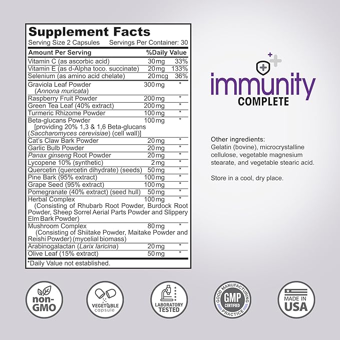 Immunity Complete - 20-in-1 Immune System Booster Formula with Cat's Claw, Quercetin, Vitamin C, and Olive Leaf Extract 60ct-Mewly Pet