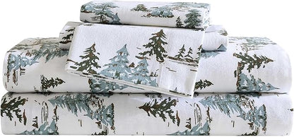 Eddie Bauer - King Sheets, Cotton Flannel Bedding Set, Brushed for Extra Softness, Cozy Home Decor, Oeko-Tex Certified (Jolly Trees Red, King)