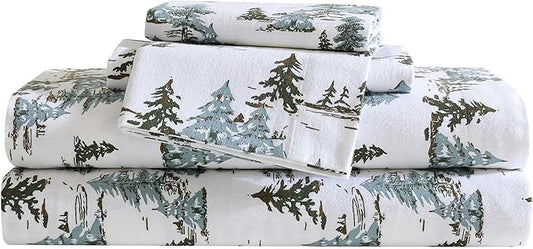 Eddie Bauer - King Sheets, Cotton Flannel Bedding Set, Brushed for Extra Softness, Cozy Home Decor, Oeko-Tex Certified (Jolly Trees Red, King)