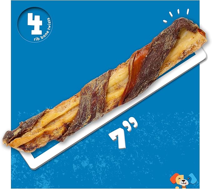Jack&Pup Twist Beef Rib Bones for Dogs, 7" Beef Rib Bone Small Dog Bones for Puppies with Beef Jerky Twist for Flavor and Fun - Healthy Dog Bones Rib Small Dog Chew Bones (4 Count)-Mewly Pet