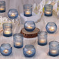 Blue Votive Candle Holders Set of 10- Round Blue Candle Holders Bulk, Glass Candle Holder for Wedding Table Decoration, Embossed Glass Votives, Tea Lights Candle Holder for Home & Party Decor