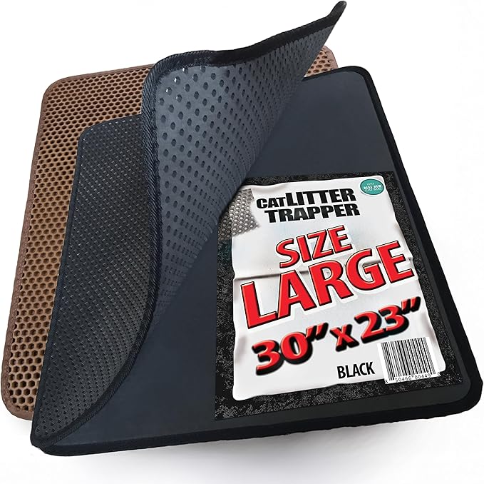 iPrimio Large Cat Litter Trapper Mat with Exclusive Urine/Waterproof Layer - Cat Litter Mat - Larger Holes with Urine Puppy Pad Option for Messy Cats - Soft on Paws and Light - 30" x 23" (Black Color)-Mewly Pet