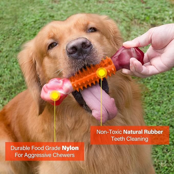 Apasiri Dog Toys for Aggressive Chewers Large Breed 2-Pack: Heavy Duty Chew Toys for Medium Dogs Indestructible Orange Dog Gift with Peanut Butter Flavor-Mewly Pet