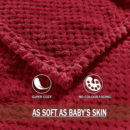Exclusivo Mezcla Fleece Bed Blanket King Size, Super Soft and Warm Blankets for Couch, Sofa and Bed Waffle Textured, Cozy, Fuzzy and Lightweight (Deep Red, 90x104 Inches)
