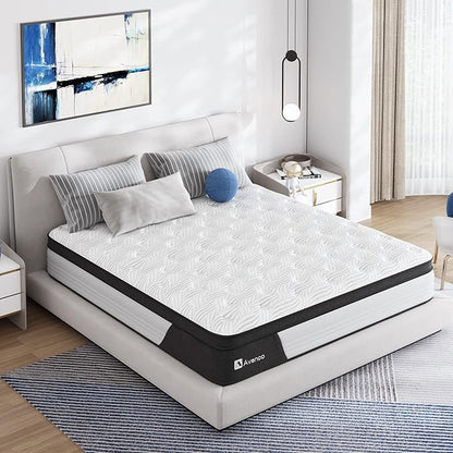 Avenco King Hybrid Mattress - 12 Inch, Medium Firm, Pocketed Springs & CertiPUR-US Foam, Breathable Fabric