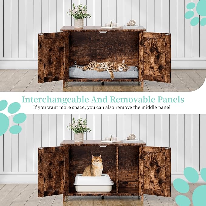 Vongrasig Cat Litter Box Enclosure,Litter Box Furniture Hidden with Barn Door,Wooden Cat Washroom Furniture,Cat House,End Table, Fit Most of Litter Box, Brown-Mewly Pet