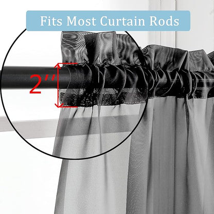 OWENIE Short Sheer Curtains 24 Inches Long 2 Panels for Bathroom Window, Rod Pocket Light Filtering Sheer Tier Curtains for Small Kitchen Laundry Room, RV, Camper Travel Trailers, 42 W x 24 L, Black