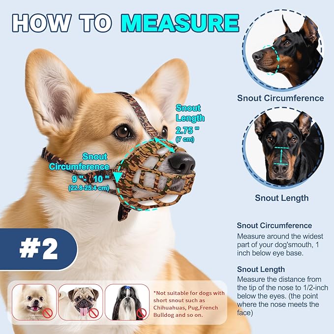 Basket Muzzle to Prevent Biting, Dog Muzzle for Large Medium Small Dogs Allows Panting Drinking Anti Chewing, Perfect for Grooming Trimming Training and Aggressive Reactive Dogs (Brown, Size 2)-Mewly Pet