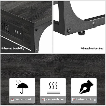 TUTOTAK C Shaped End Table with Charging Station, Side Table for Sofa, Couch Table with Storage Bag, TV Tray Table with 2 USB Ports and Outlets for Living Room, Bedroom, TB01BY024