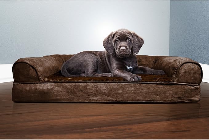 Furhaven Orthopedic Dog Bed for Medium/Small Dogs w/ Removable Bolsters & Washable Cover, For Dogs Up to 35 lbs - Plush & Suede Sofa - Espresso, Medium-Mewly Pet