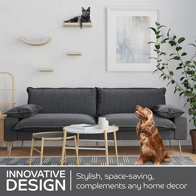 Wall Mounted Cat Steps Short Shelves (2) by Pryde Pets - Stairs for Walkways, 100% Sustainable PET Felt Feline Enrichment Climber Furniture for Indoor Cats, Modern Climbing Gym Design (Oatmeal)-Mewly Pet