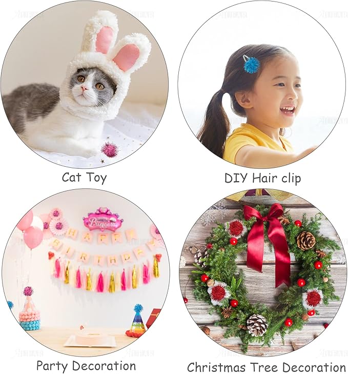 AUEAR, 20 Pack Sparkle Balls 1.5 Inches Tinsel Poms for Cats Pets Assorted Colors-Mewly Pet