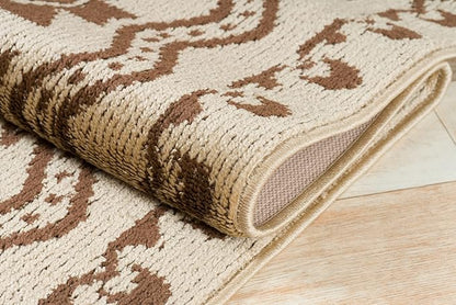 Custom Length Cut to Size Tribal Ethnic Southwestern Inspired Hallway Runner Rug, Non Slip Rubber Backed, 31 inch Wide X Customized Length, Aztec Beige, 31 inch X 16 feet