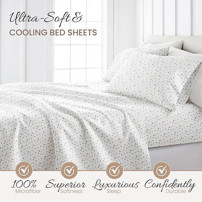 Linen Market Double-Brushed Patterned Microfiber King Sheet Set 4 Piece – Oeko-TEX Certified Ultra Soft & Wrinkle-Free - 16" Deep Pocket Sheets - Easy Care King Size - Soft Floral Light Blue