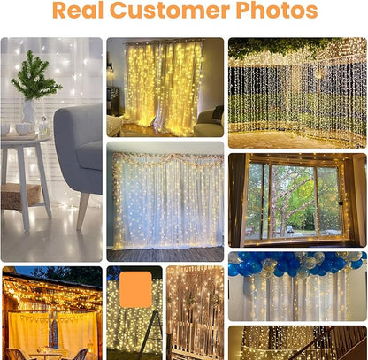 Twinkle Star 300 LED Window Curtain String Light Wedding Party Home Garden Bedroom Outdoor Indoor Wall Decorations, Warm White