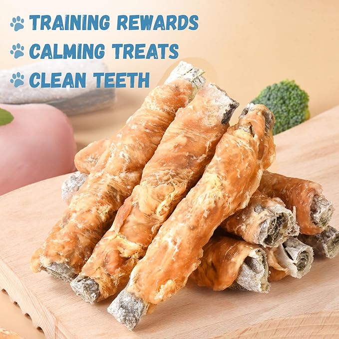 Dog Treats Chicken Wrapped Cod Fish Skin Sticks, Healthy High Protein Omega3 Cod Twist Dog Chews Real Chicken Wrap Teeth Cleaning for Large Medium Small Breeds, 10.6 oz-Mewly Pet