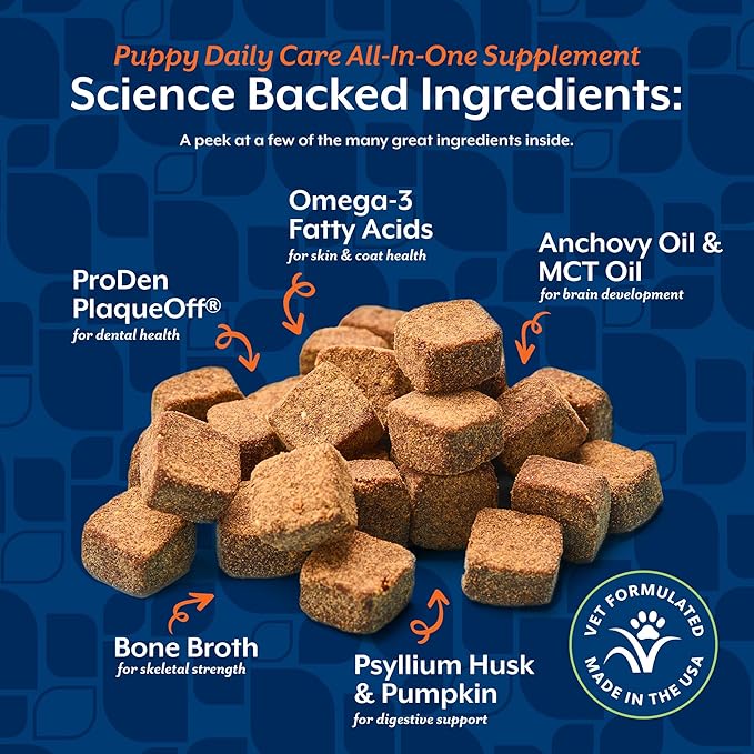 NaturVet All-In-One Puppy Daily Care, 6-In-1 Support Dog Soft Chews to Help Bones, Joints, Digestion, Teeth, Cognition, and More, Hickory Smoked Bacon Flavored Pet Supplement for Puppies, 60 Count Jar-Mewly Pet