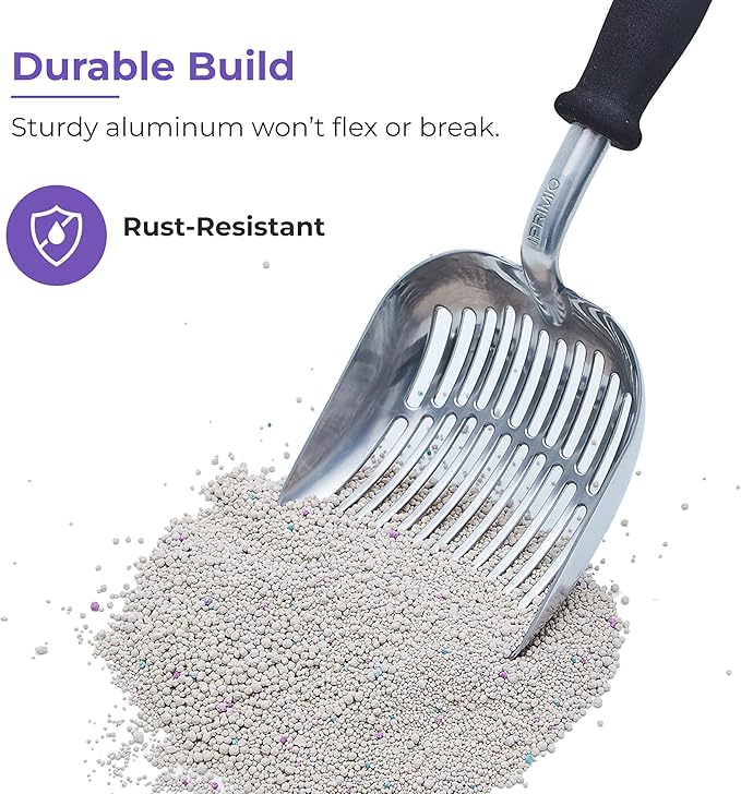 iPrimio Monster Metal Cat Litter Scoop with 17-Inch Long Handle - Extra Large Deep Shovel with Rounded Corners for Extended Reach and Soft Ergonomic Grip for Effortless Cleaning-Mewly Pet