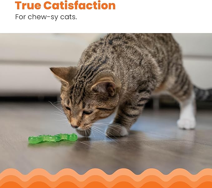Catstages OrkaKat Wiggle Worm Cat Chew Toy – Catnip Dental Toy for Kittens and Cats, Orange Rubber with Ridges-Mewly Pet