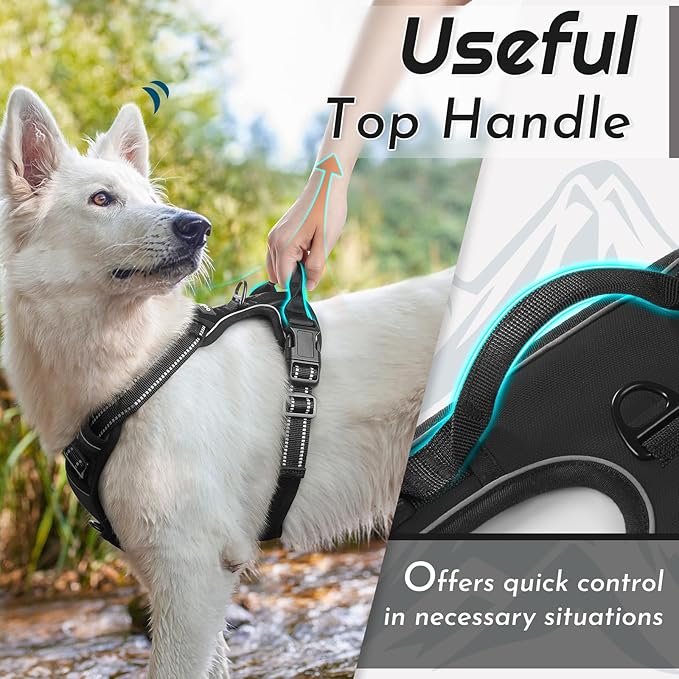 Eagloo Dog Harness Small Sized Dog, No Pull Service Vest with Reflective Strips and Control Handle, Adjustable and Comfortable for Easy Walking, No Choke Pet Harness with 2 Metal Rings, Black, S-Mewly Pet