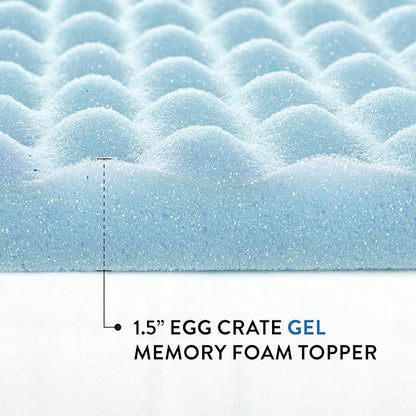 Best Price Mattress 1.5 Inch Egg Crate Memory Foam Mattress Topper, Cooling Gel Infusion, Twin, Dorm Essentials, Blue
