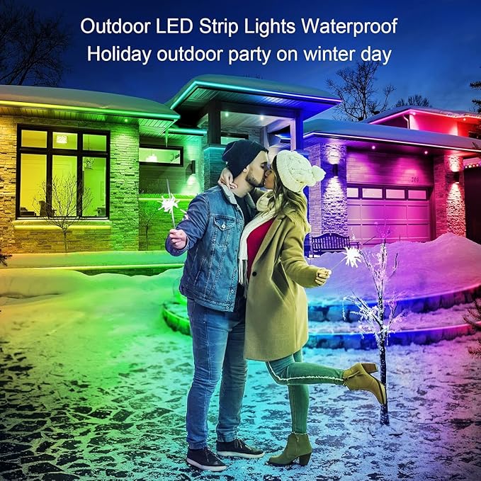 60ft Outdoor LED Strip Lights Waterproof,IP68 Outside Led Light Strips Waterproof with Bluetooth App Remote Control,Music Sync RGB Exterior Led Rope Lights,for Balcony,Deck,Roof,Garden,Pool (60FT)