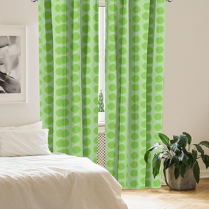 Ambesonne Lime Green Window Curtains, Simplistic Formless Geometric Shapes in Different Shades Theme, Lightweight Decor 2-Panel Set with Rod Pocket, Pair of - 28" x 95", Green