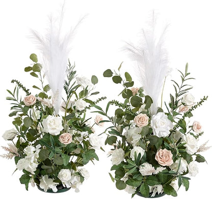 Ling's Moment 41" Tall Free Standing Artificial Flowers Arrangements 2 pcs, Wedding Arch Altar Stage Decorations White Sage for Spring Ceremony Reception Rose Fake Floral Party Outdoor Garden Decor