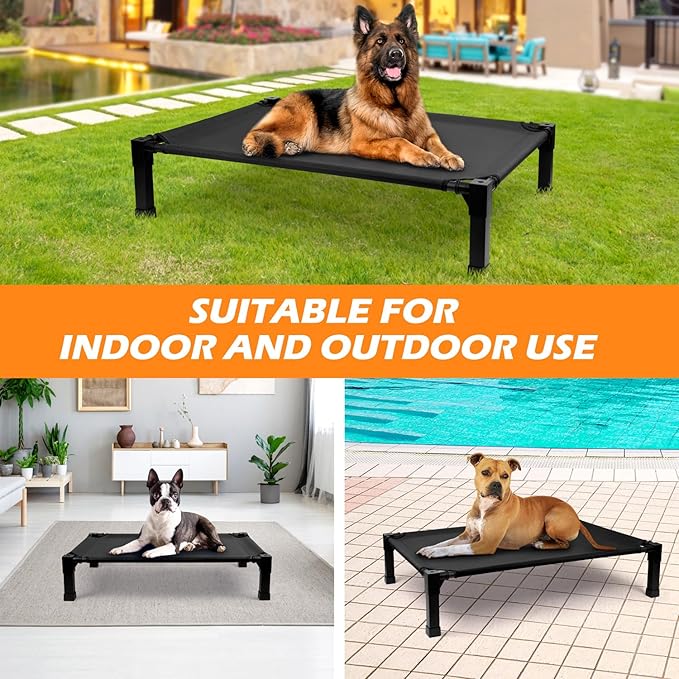 Heeyoo Elevated Dog Bed, Cooling Raised Pet Cot with Chew Proof Washable Breathable Mesh and Metal Frame, Portable Dog Cot Bed with No-Slip Feet for Outdoor or Indoor Use-Mewly Pet