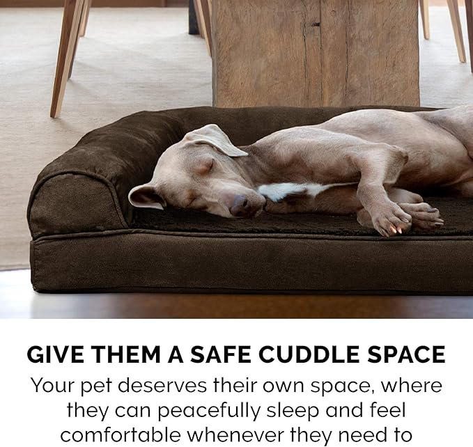 Furhaven Cooling Gel Dog Bed for Large Dogs w/ Removable Bolsters & Washable Cover, For Dogs Up to 125 lbs - Plush & Suede Sofa - Espresso, Jumbo Plus/XXL-Mewly Pet