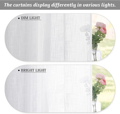 RYB HOME White Sheer Curtains, Extra 66 inches Widith Rod Pocket Light Filtering Breathable Semi Sheer Curtains for Living Room, W 66 x L 84 inches, 2 Panels Set
