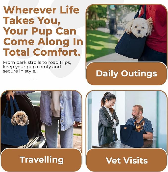 Corduroy Dog Carrier - Lightweight Cotton Soft-Sided Pet Tote with Safety Harness Clip - Breathable Travel Carrier for Small Dogs and Puppies (Dark Blue)-Mewly Pet