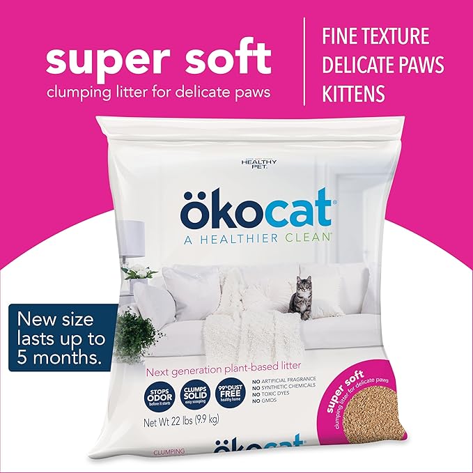 ökocat Super Soft Wood Clumping Cat Litter, Unscented, 22 pounds XL - Natural Ingredients, Stops Odor, Clumps Solid, 99% Dust Free, Great for All Cats, Sensitive Paws, Kittens-Mewly Pet