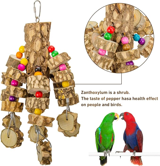 MYFAMIREA Parrot Chewing Toys Bird Toys Natural Wood Bird Toys Parakeet Cage Hammock Hanging Toy for Parrots, Cockatoos, African Grey, Cockatiels Small and Medium Birds-Mewly Pet
