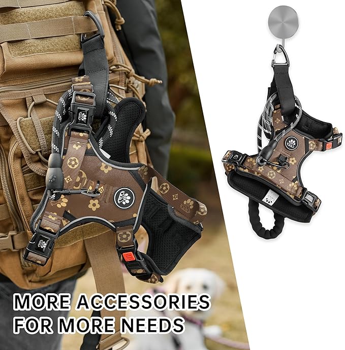 NESTROAD No Pull Dog Harness,Adjustable Oxford Dog Vest Harness with Leash,Reflective No-Choke Pet Harness with Easy Control Soft Handle for Medium Dogs(Medium,Dark Brown)-Mewly Pet