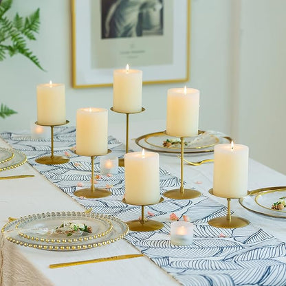 Pillar Candle Holders Candle Plates - Set of 24 Candelabra Candle Stand Iron Plate Minimalism Modern Home Mantel Dinning Table Christmas Decorations Centerpiece for Wedding, Party, Events, Gold