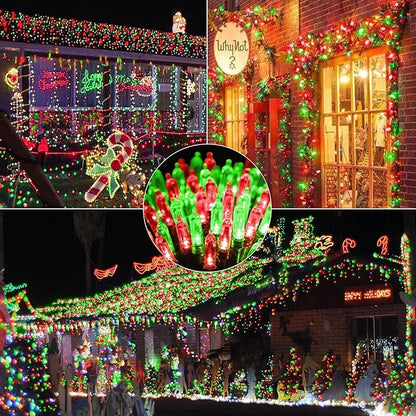 LYHOPE Battery Christmas Lights, 2Pack Total 66ft 200 LED Christmas Lights Waterproof 8 Modes Battery Operated String Light for Outdoor & Indoor, Xmas Tree, Wreaths, Holiday Decoration (Red & Green)