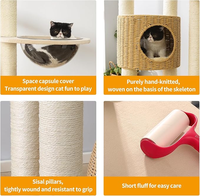 2025 Modern Cat Tree Tower for Large Cats, Advanced Space Module Cat's Nest, Hand Woven Multilevel Huge Paws Pals Tree, 7cm Natural Sisal Prop Wood, Scratching Cat Lover Gifts-Mewly Pet