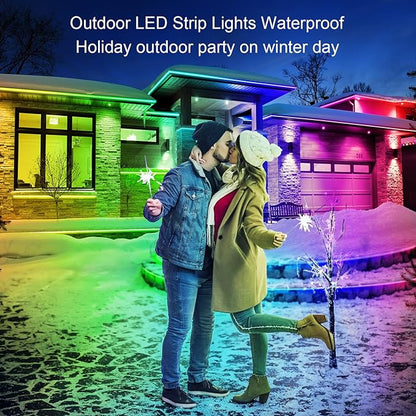 LETIANPAI 500ft Outdoor LED Strip Lights Waterproof,IP68 Outside Led Light Strips Waterproof with App and Remote,Music Sync RGB Exterior Led Rope Lights with Self Adhesive Back for Roof,Deck,Balcony