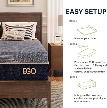 EGOHOME 12 Inch Twin XL Mattress, Copper Gel Cooling Memory Foam Mattress for Back Pain Relief,Therapeutic Mattress Bed in a Box, Made in USA, CertiPUR-US Certified, 38x80x12 Black