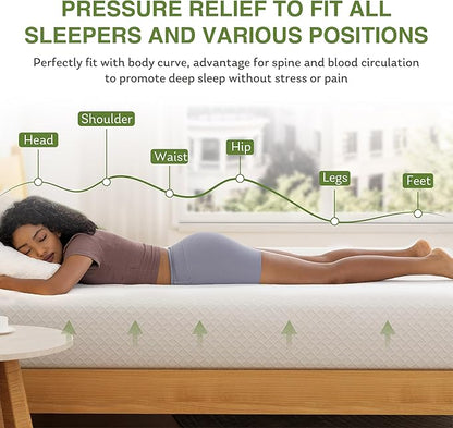 EGOHOME Twin XL Memory Foam Mattress, 8 Inch Bed Mattress in a Box with Cooling Green Tea Gel, Relieve Pressure with Medium Support, CertiPUR-US Certified, 80''L x 38''W, White