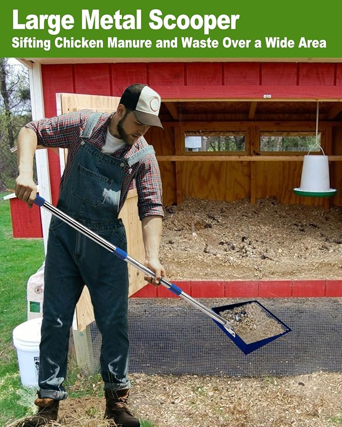 Large Chicken Poop Scooper, Chicken Coop Accessories,Metal Litter Scooper For Chicken,Chicken Coop Cleaning Tools,Heavy Duty Poop Shovel For Chicken Coop Accessories,Chicken Coop Must Haves (Blue)-Mewly Pet